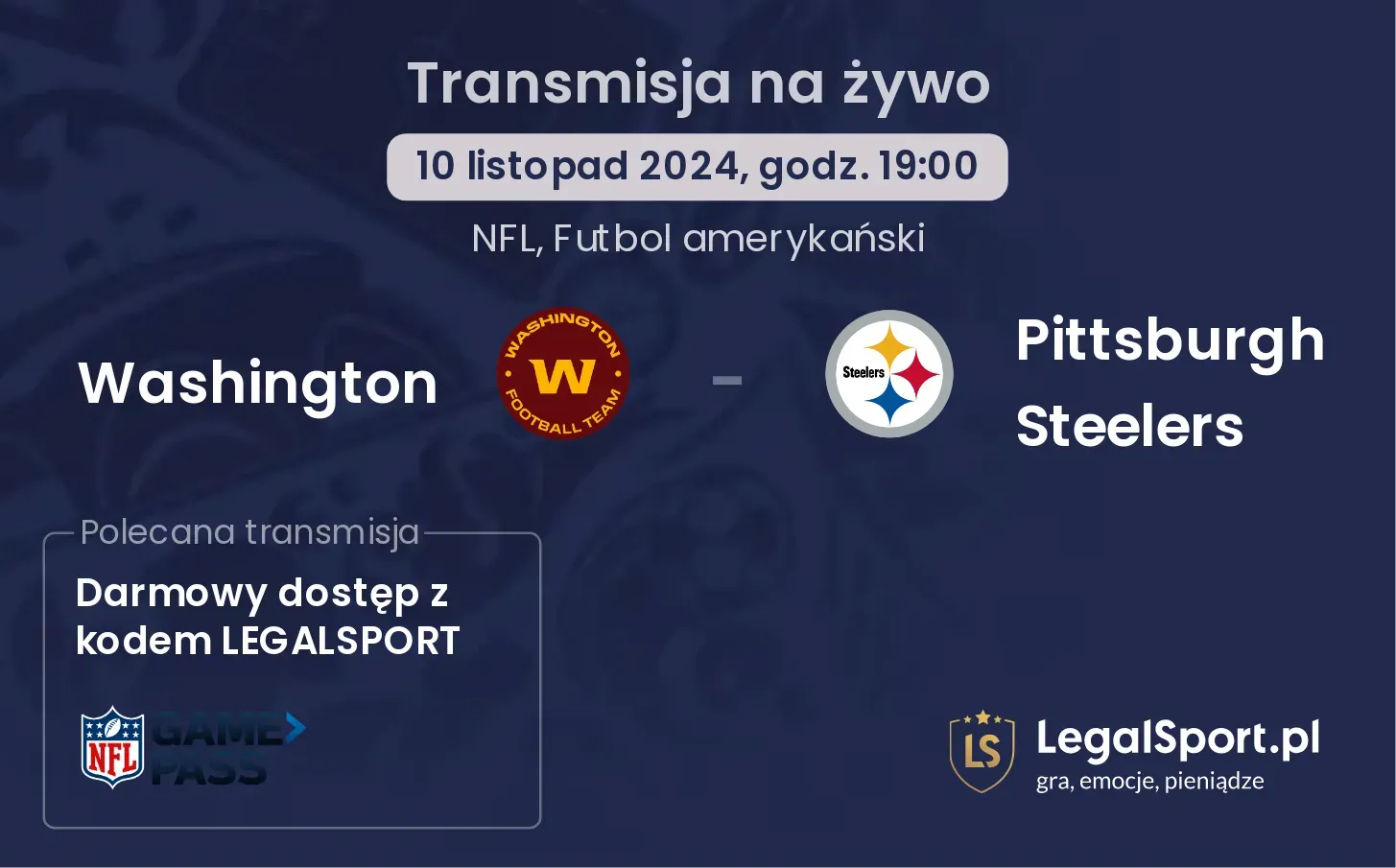 Washington -  Pittsburgh Steelers transmisja na żywo