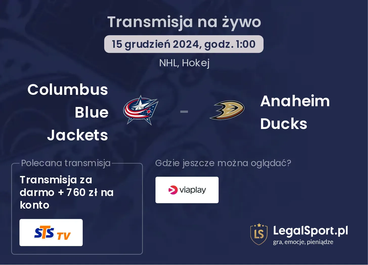 Columbus Blue Jackets - Anaheim Ducks gdzie oglądać?