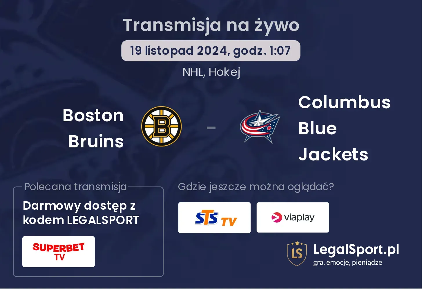 Boston Bruins - Columbus Blue Jackets transmisja na żywo