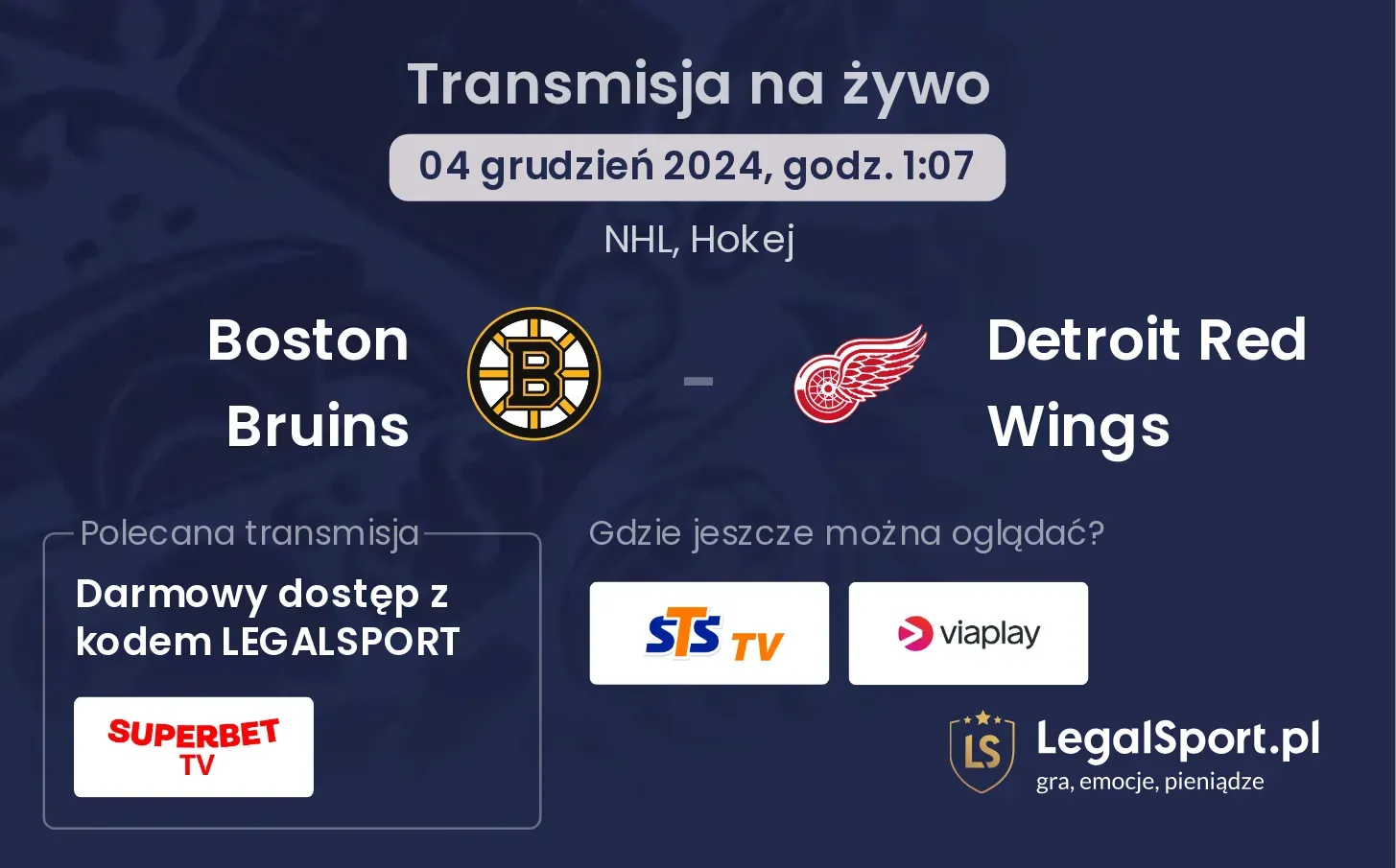 Boston Bruins - Detroit Red Wings transmisja na żywo