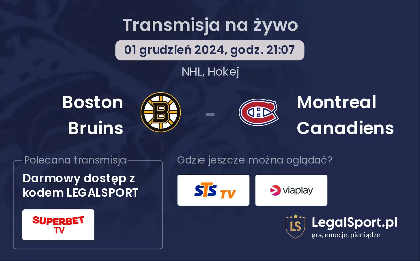 Boston Bruins - Montreal Canadiens transmisja na żywo