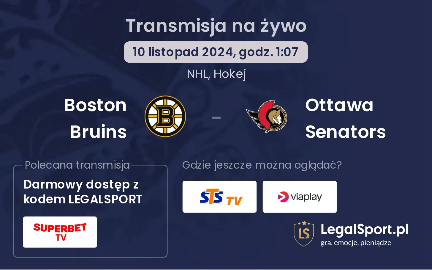 Boston Bruins - Ottawa Senators transmisja na żywo