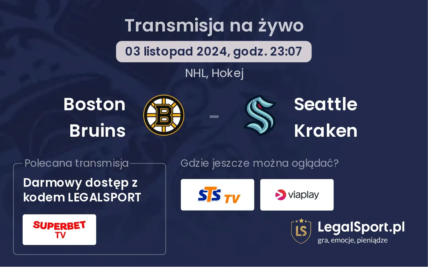 Boston Bruins - Seattle Kraken transmisja na żywo