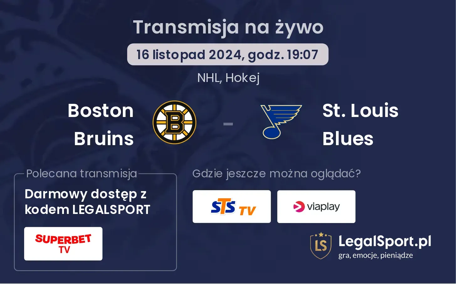 Boston Bruins - St. Louis Blues transmisja na żywo