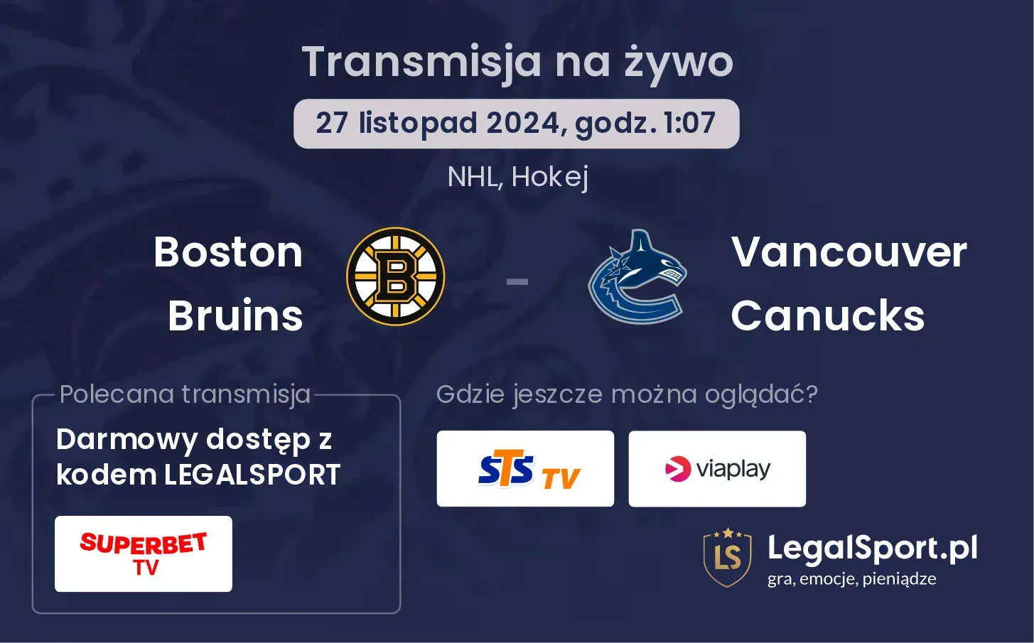 Boston Bruins - Vancouver Canucks transmisja na żywo