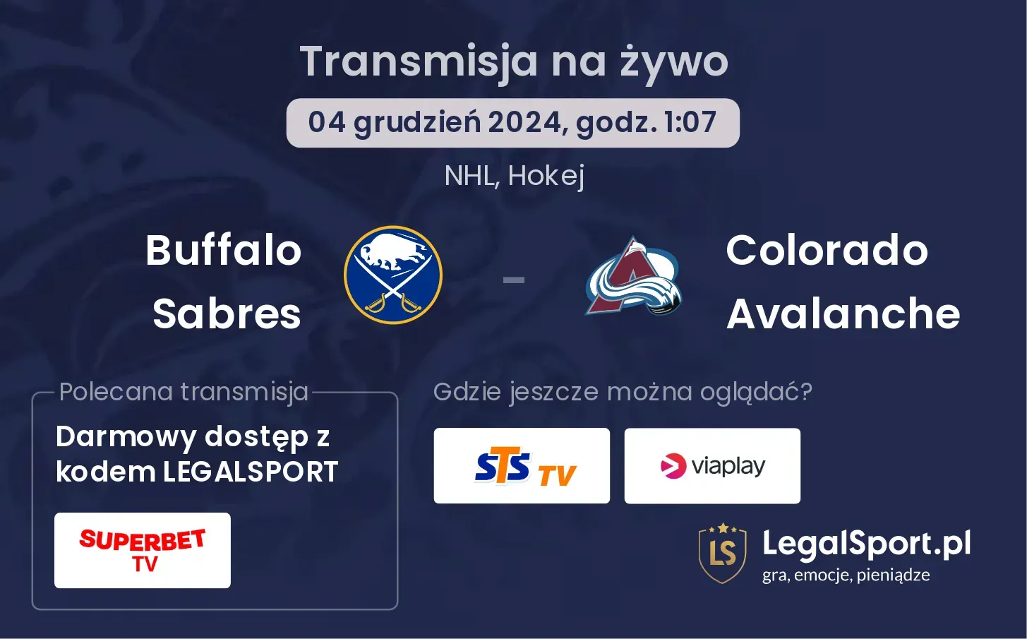 Buffalo Sabres - Colorado Avalanche transmisja na żywo