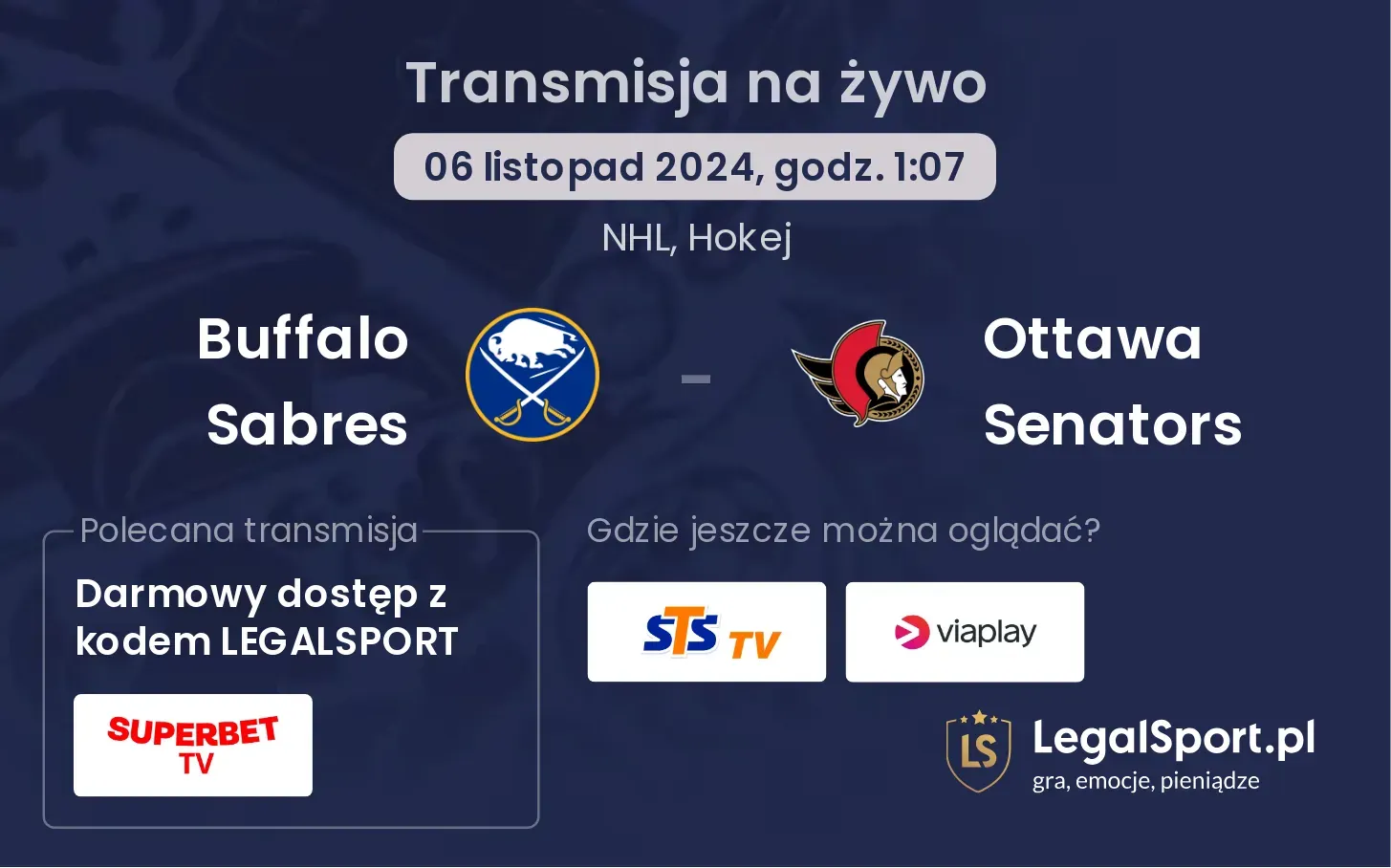 Buffalo Sabres - Ottawa Senators transmisja na żywo