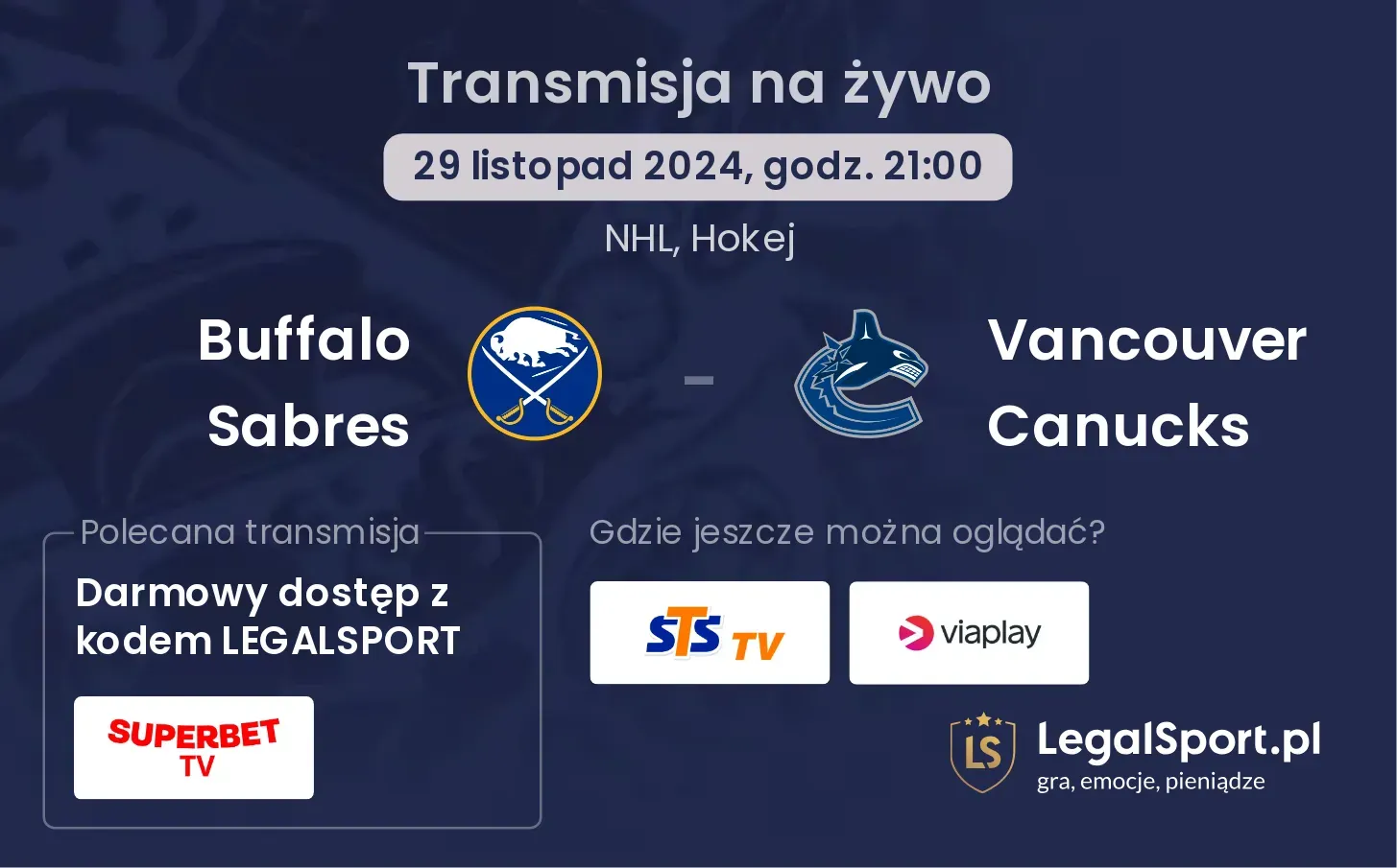 Buffalo Sabres - Vancouver Canucks transmisja na żywo