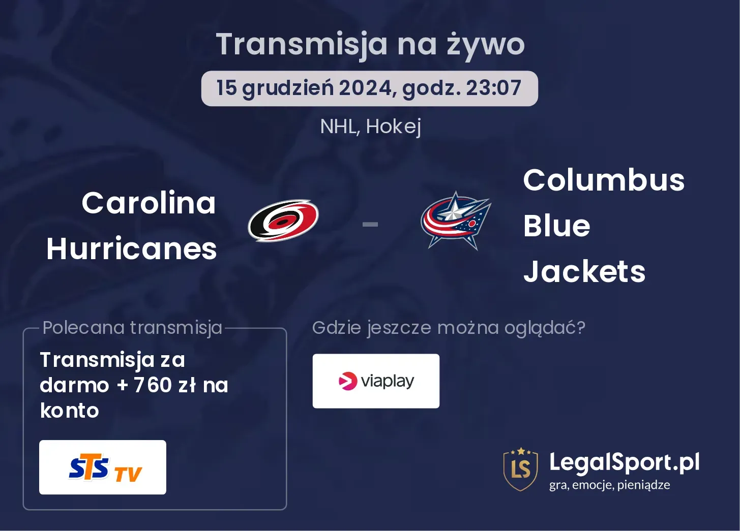 Carolina Hurricanes - Columbus Blue Jackets transmisja na żywo