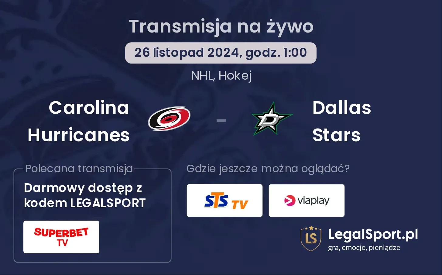 Carolina Hurricanes - Dallas Stars transmisja na żywo