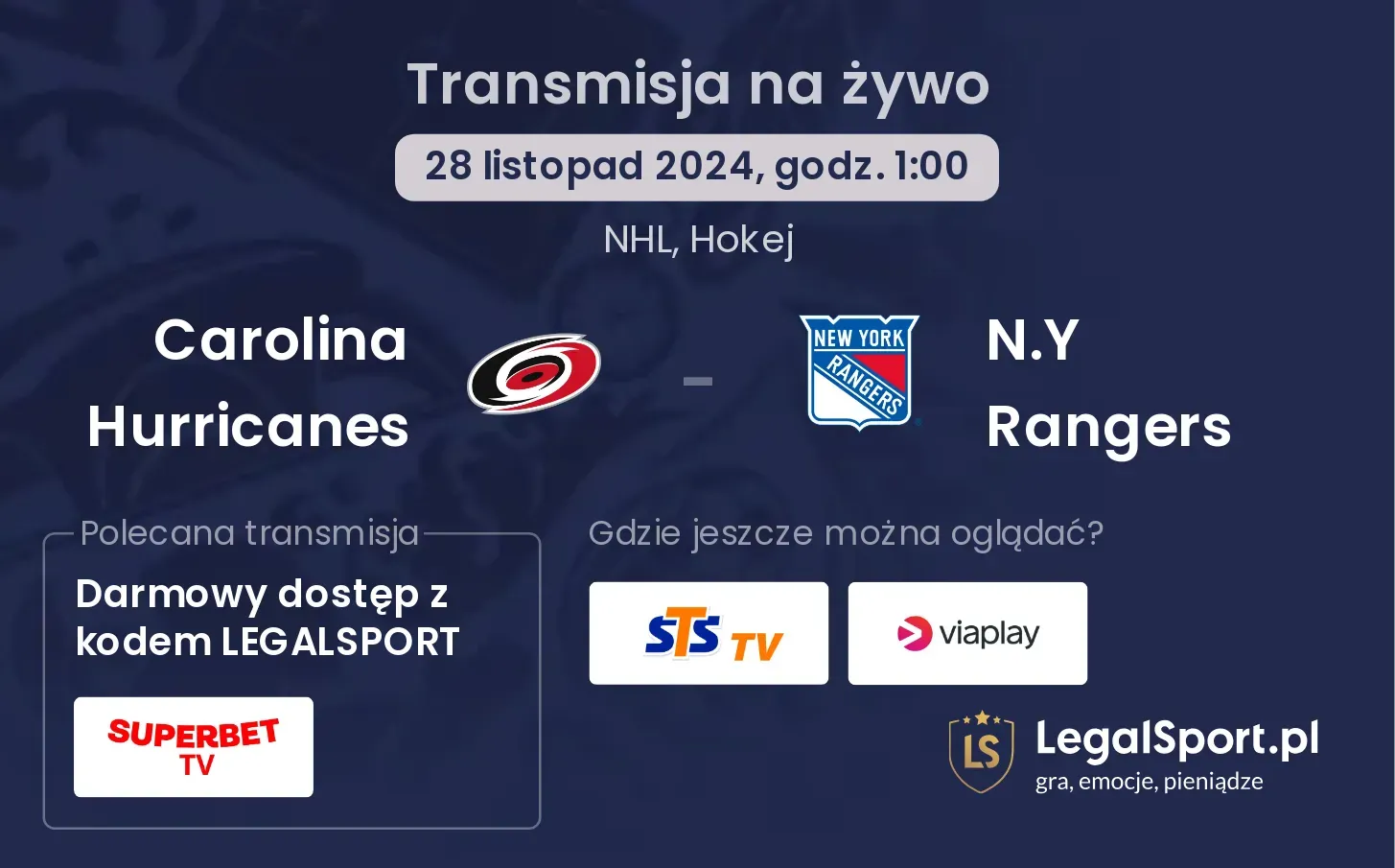 Carolina Hurricanes - N.Y Rangers transmisja na żywo