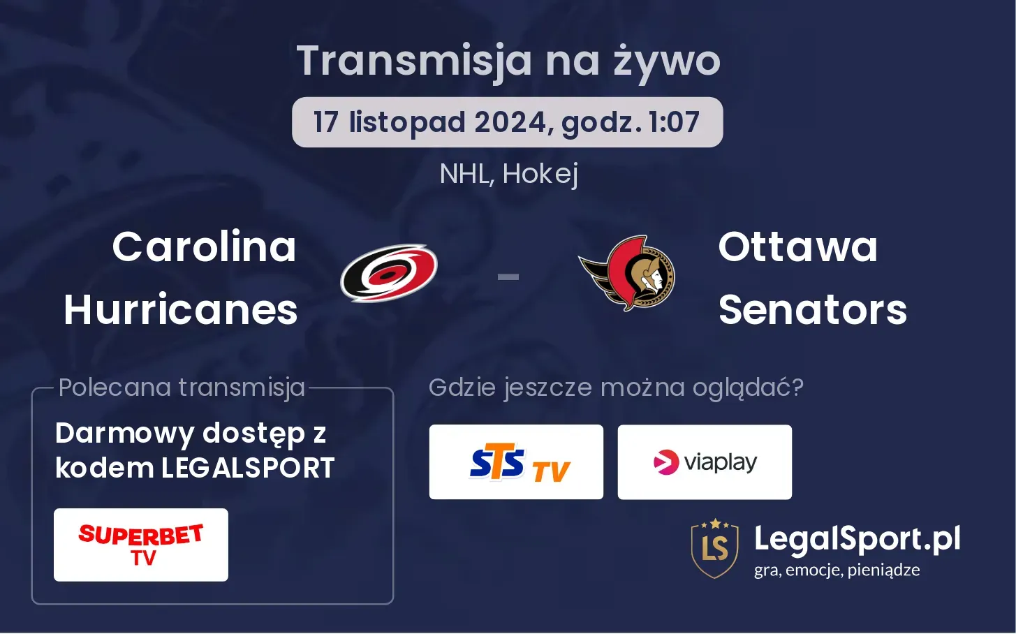 Carolina Hurricanes - Ottawa Senators transmisja na żywo