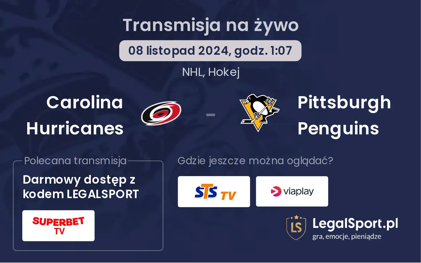 Carolina Hurricanes - Pittsburgh Penguins transmisja na żywo