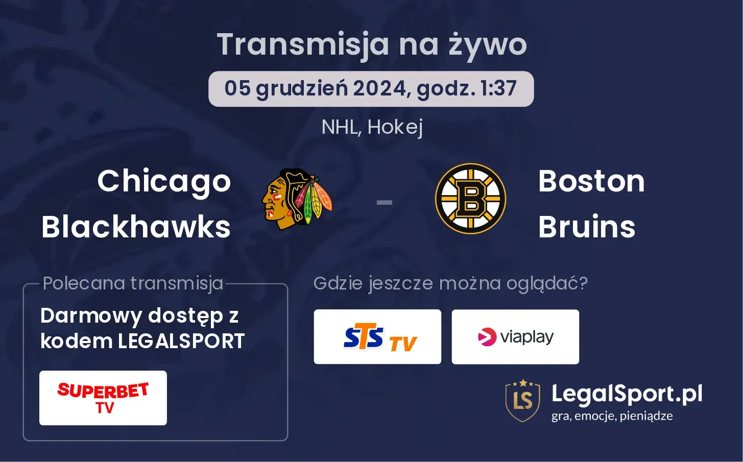 Chicago Blackhawks - Boston Bruins transmisja na żywo