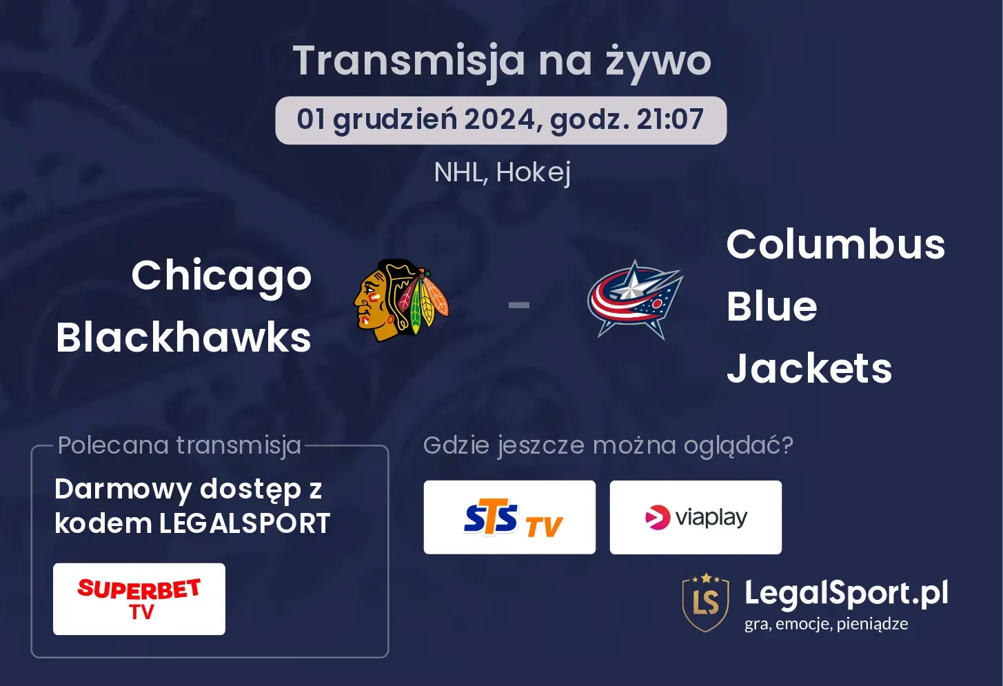 Chicago Blackhawks - Columbus Blue Jackets transmisja na żywo