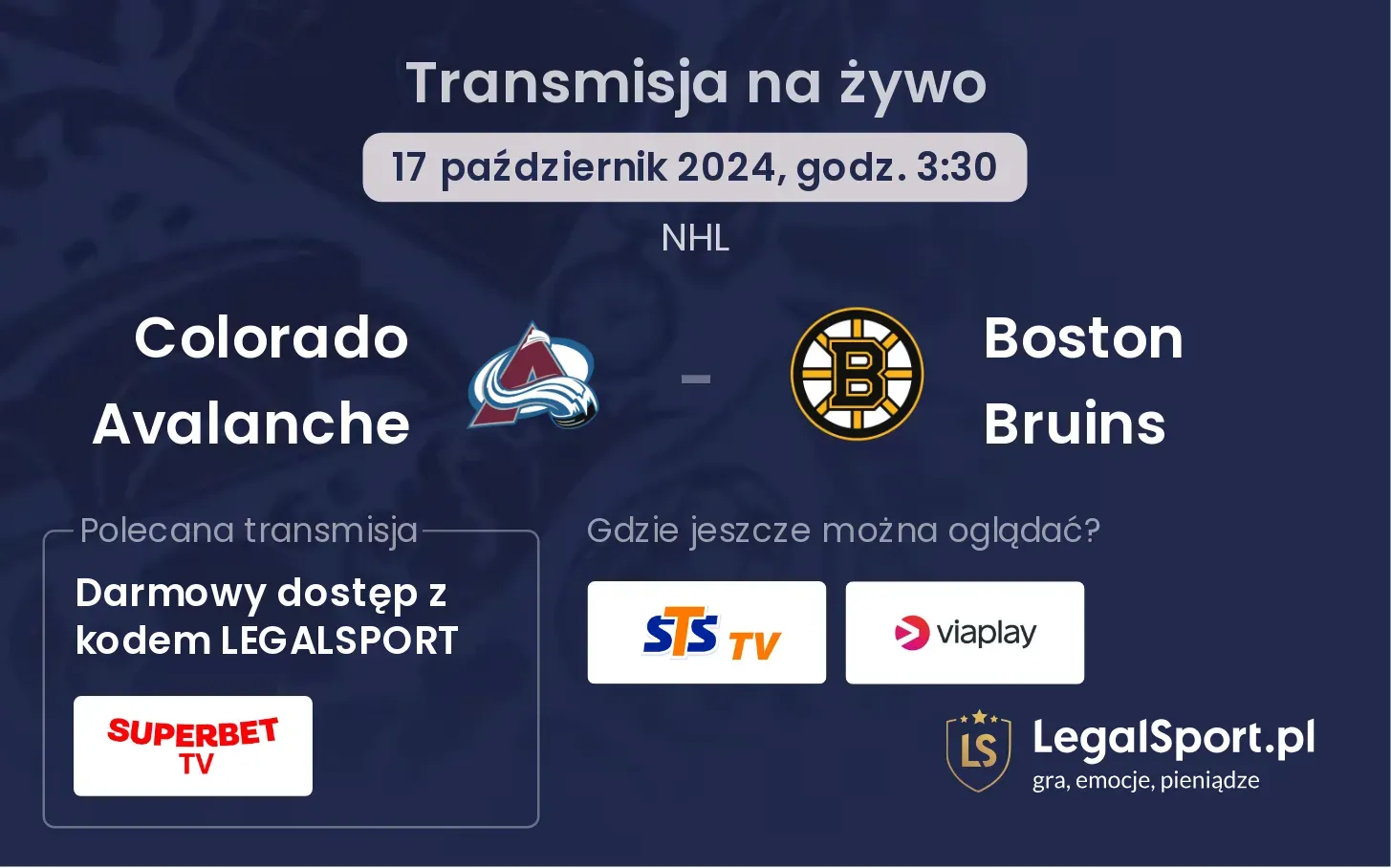 Colorado Avalanche - Boston Bruins transmisja na żywo