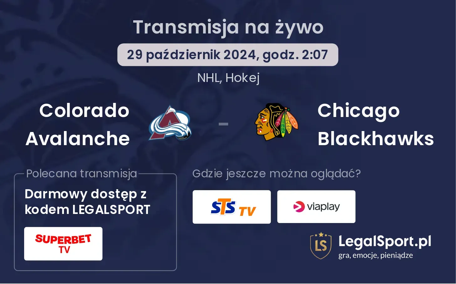 Colorado Avalanche - Chicago Blackhawks transmisja na żywo