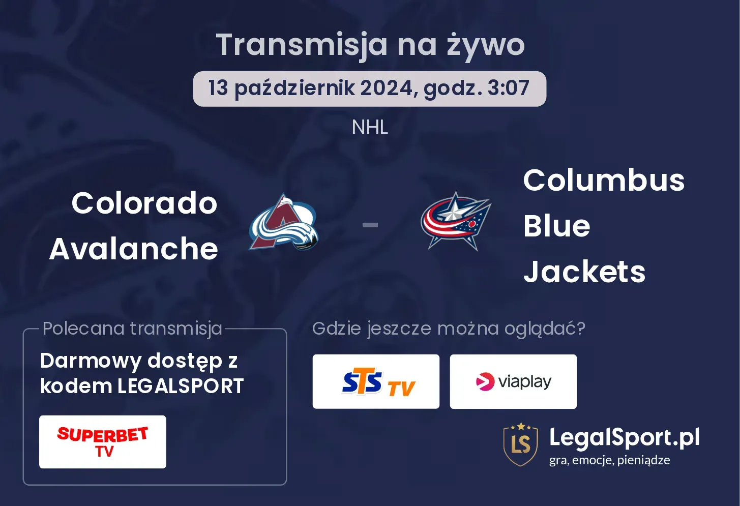 Colorado Avalanche - Columbus Blue Jackets transmisja na żywo