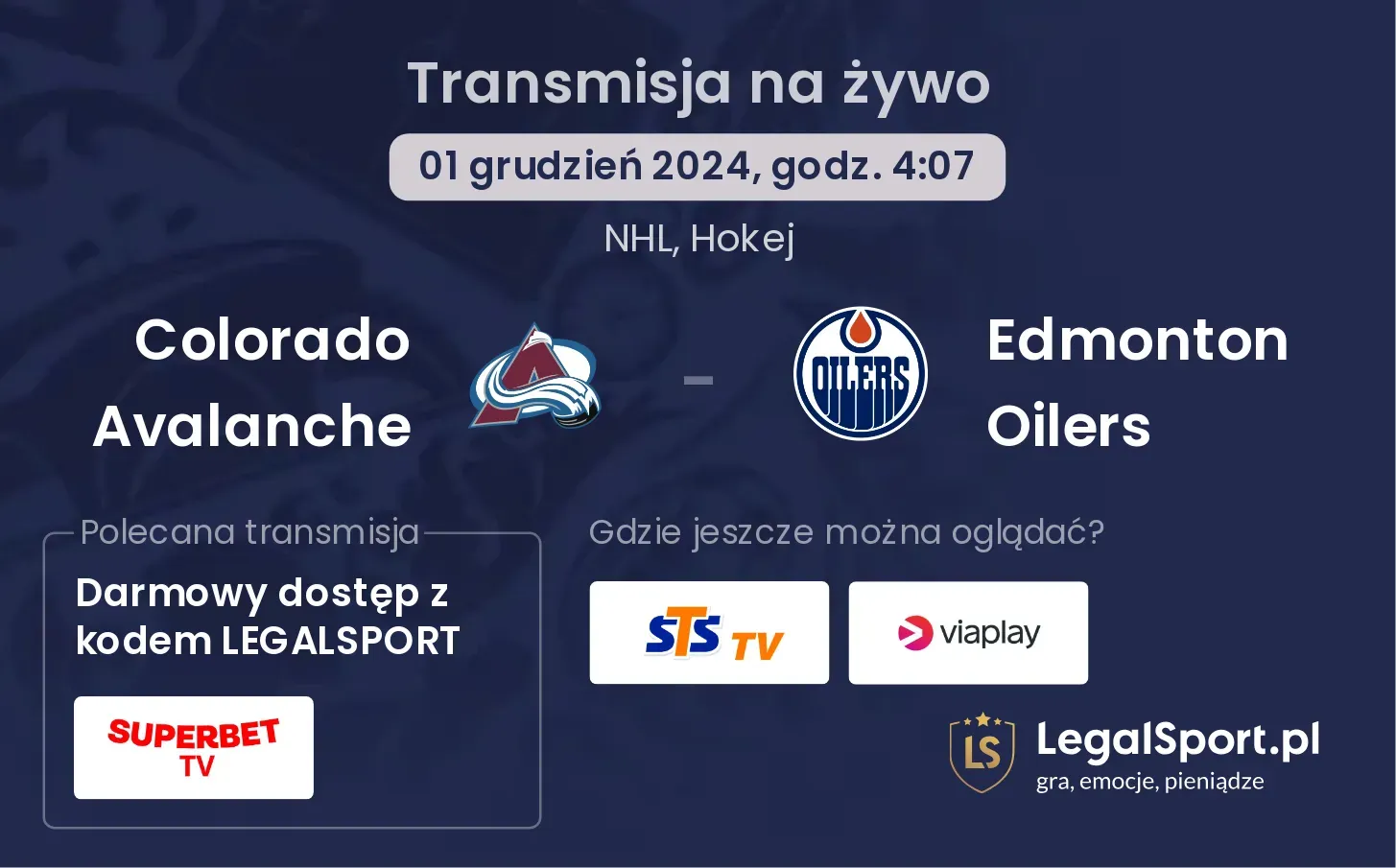 Colorado Avalanche - Edmonton Oilers transmisja na żywo