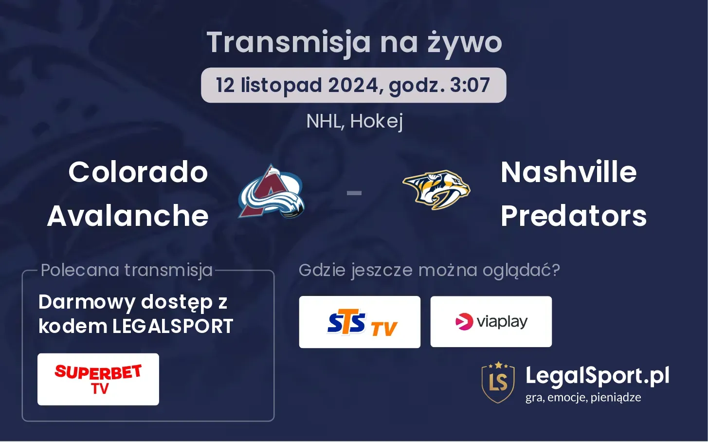 Colorado Avalanche - Nashville Predators transmisja na żywo