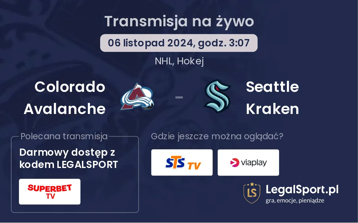 Colorado Avalanche - Seattle Kraken transmisja na żywo