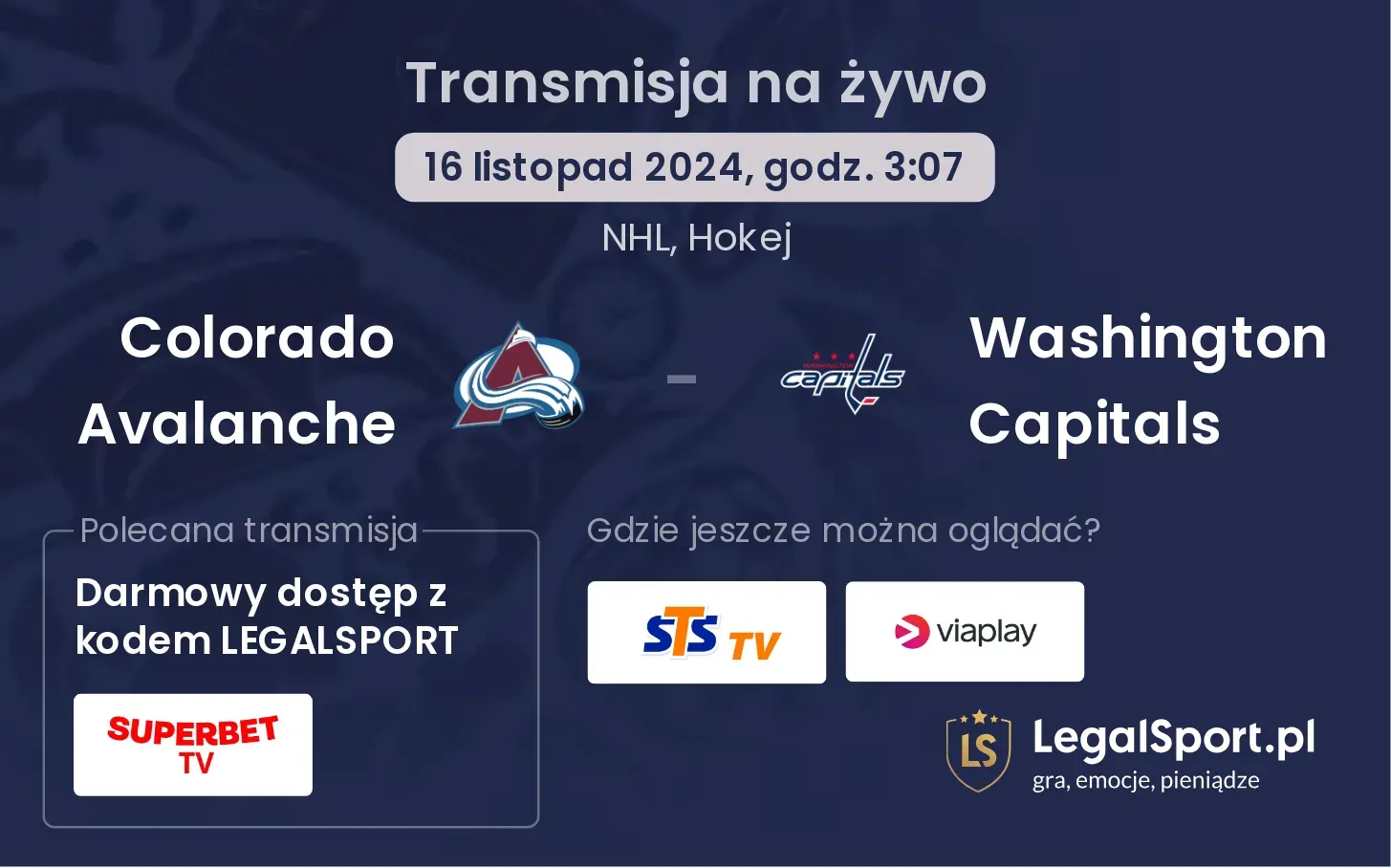 Colorado Avalanche - Washington Capitals transmisja na żywo