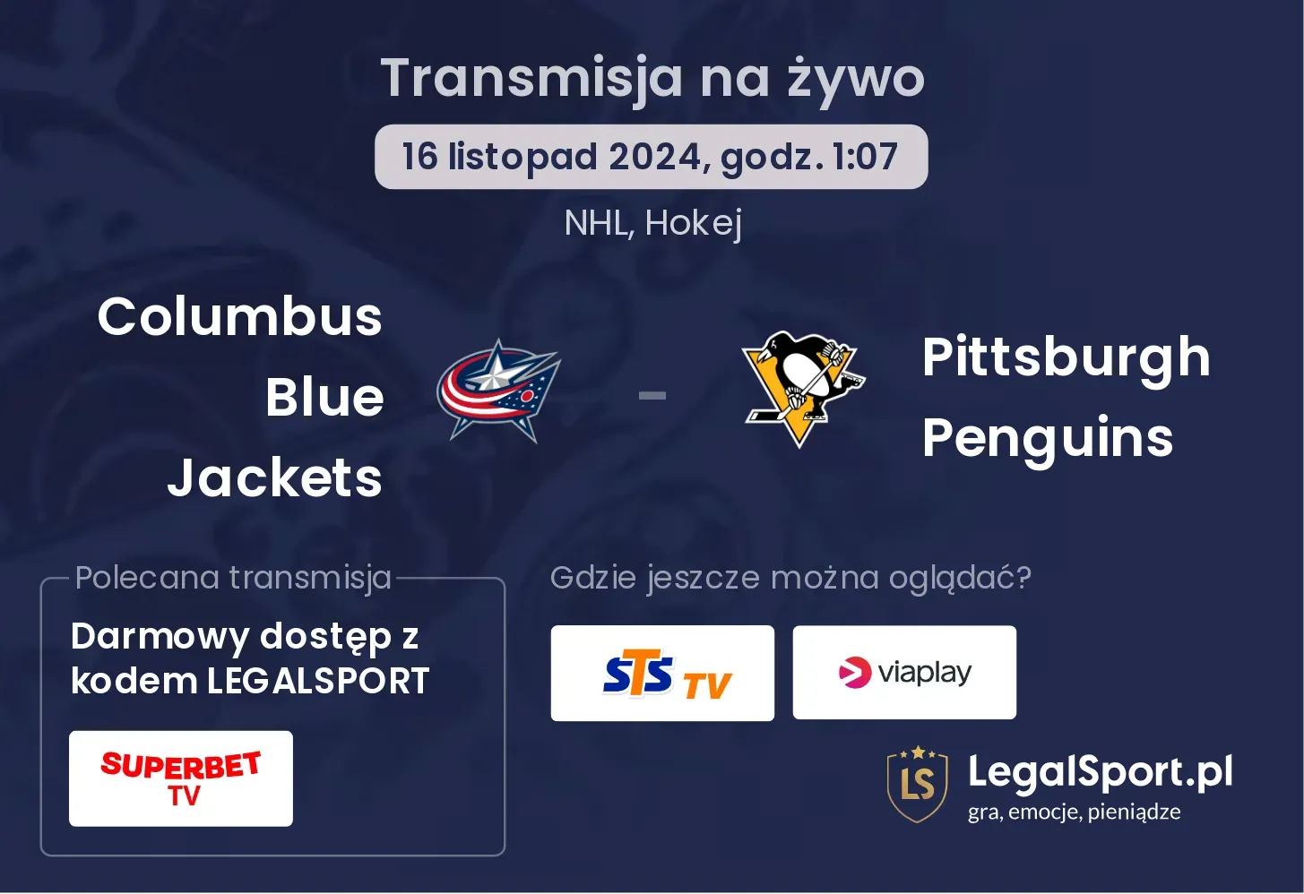 Columbus Blue Jackets - Pittsburgh Penguins transmisja na żywo