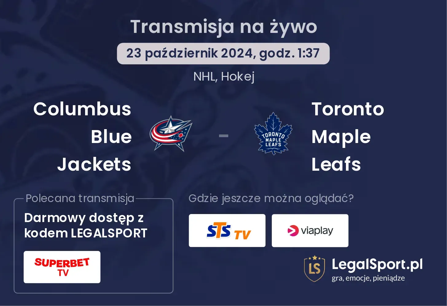 Columbus Blue Jackets - Toronto Maple Leafs transmisja na żywo