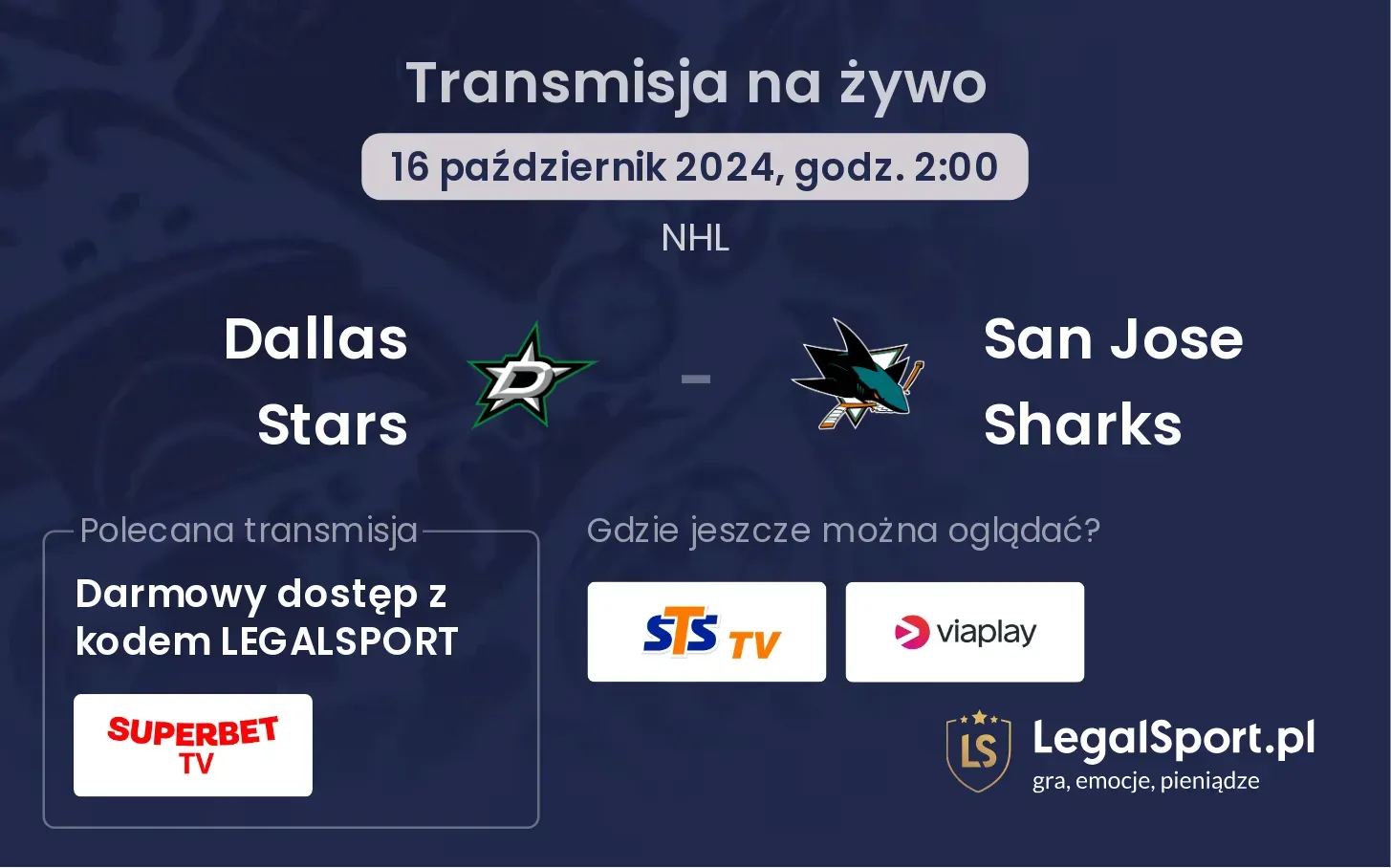 Dallas Stars - San Jose Sharks transmisja na żywo