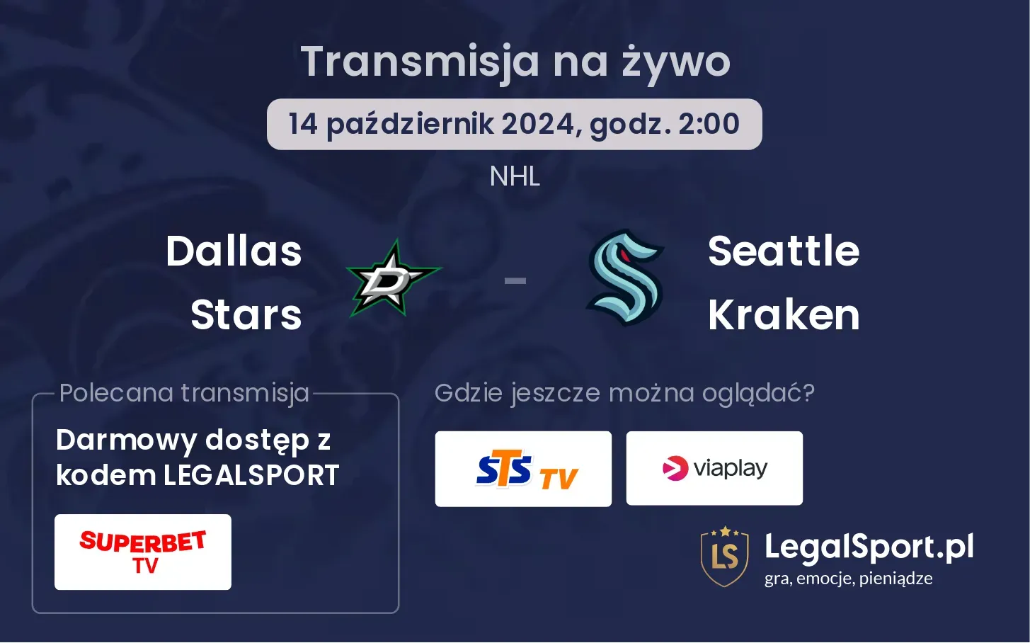 Dallas Stars - Seattle Kraken transmisja na żywo