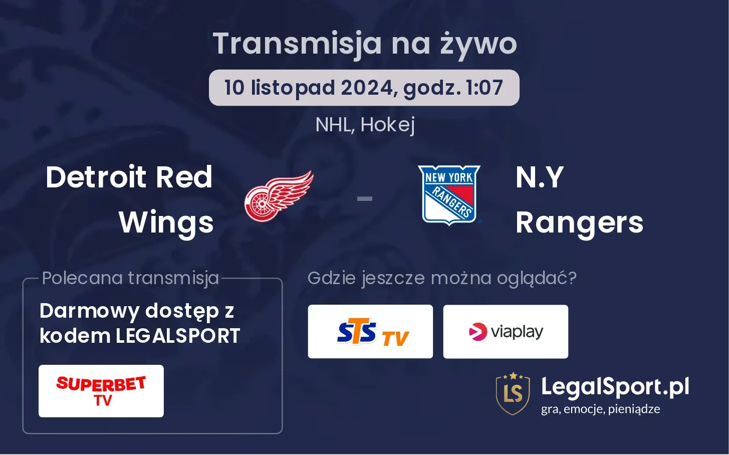 Detroit Red Wings - N.Y Rangers transmisja na żywo