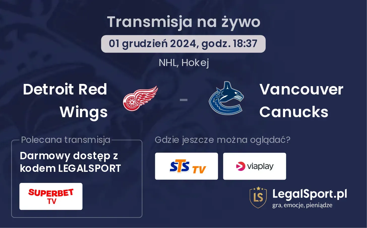 Detroit Red Wings - Vancouver Canucks transmisja na żywo