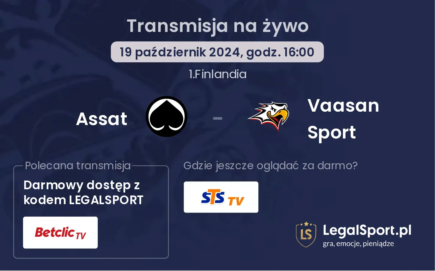 Assat - Vaasan Sport transmisja na żywo