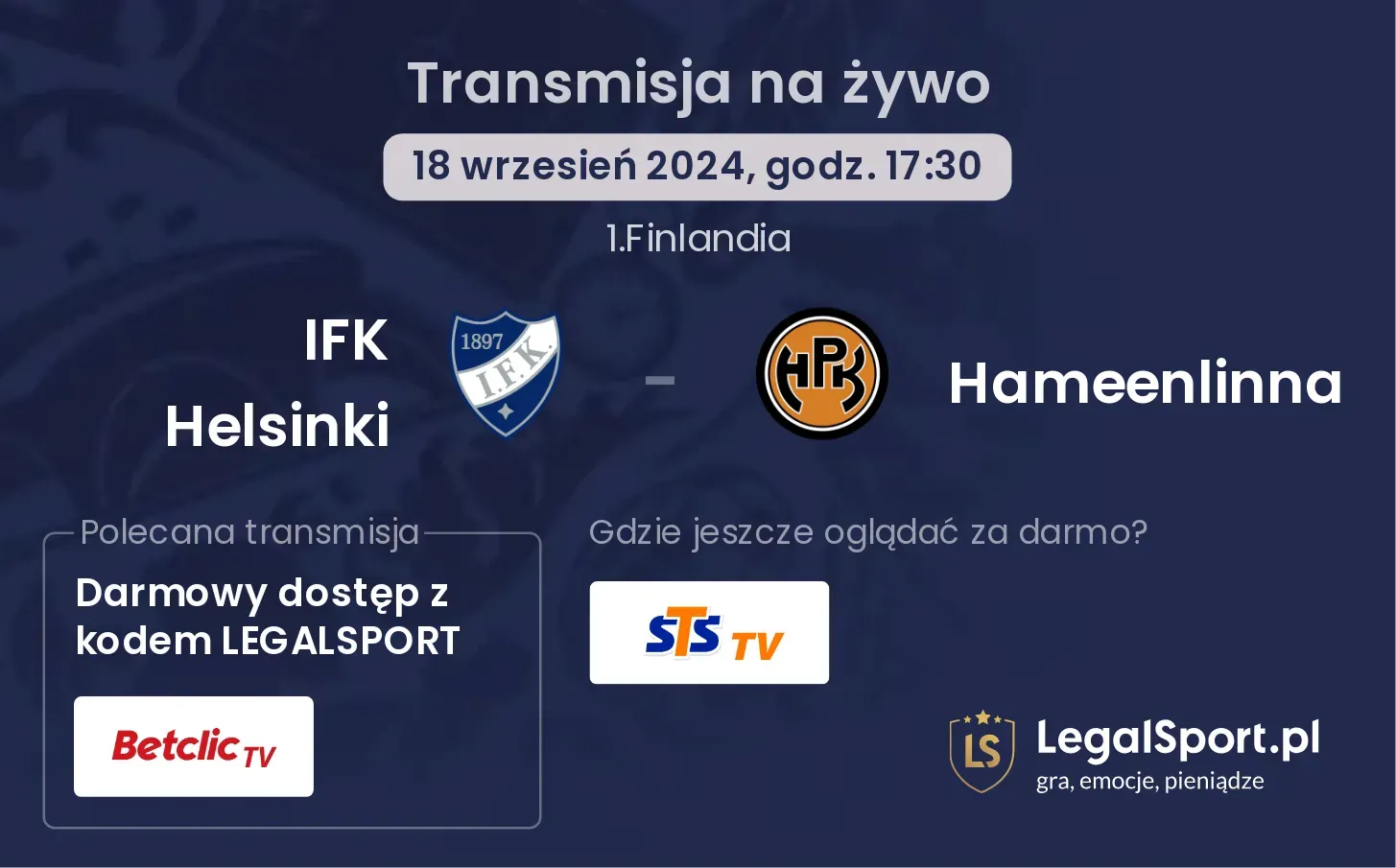 IFK Helsinki - Hameenlinna transmisja na żywo