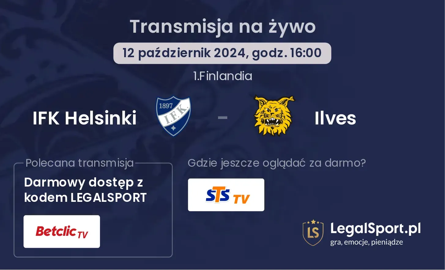 IFK Helsinki - Ilves transmisja na żywo