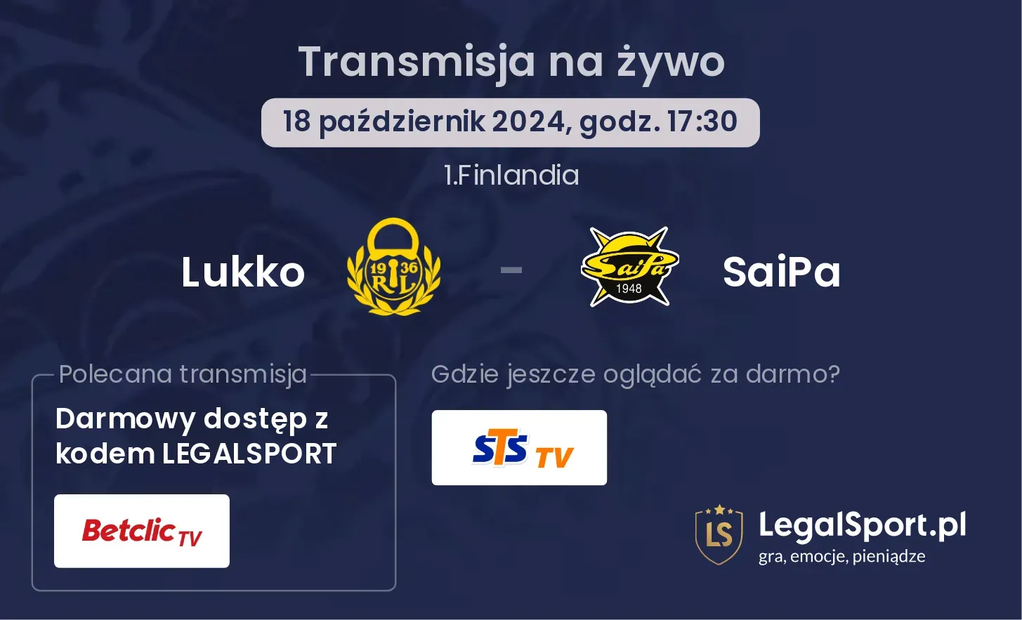 Lukko - SaiPa transmisja na żywo