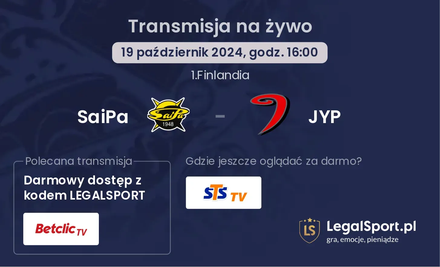 SaiPa - JYP transmisja na żywo