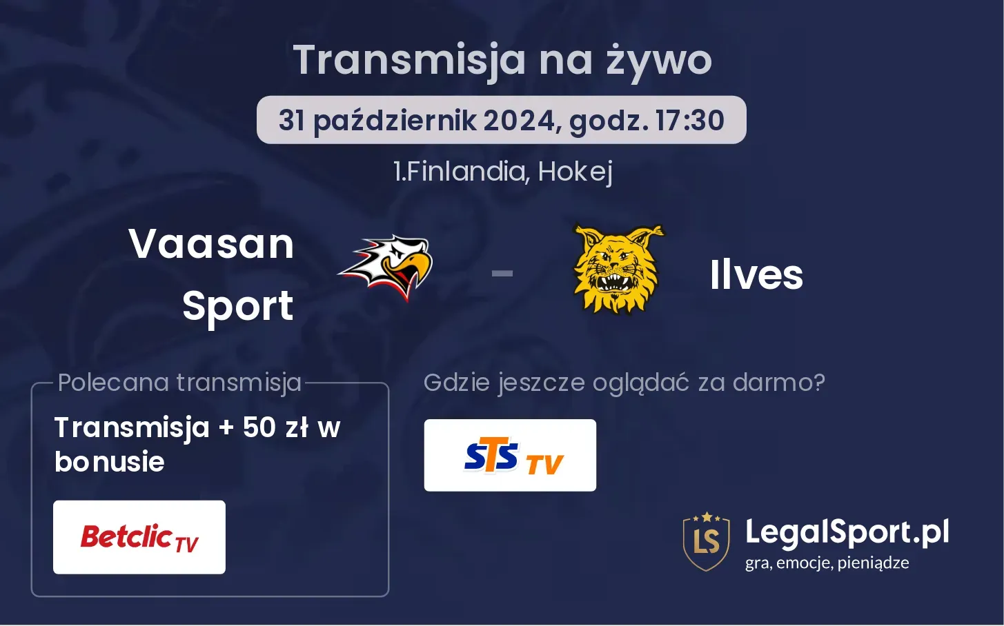 Vaasan Sport - Ilves transmisja na żywo