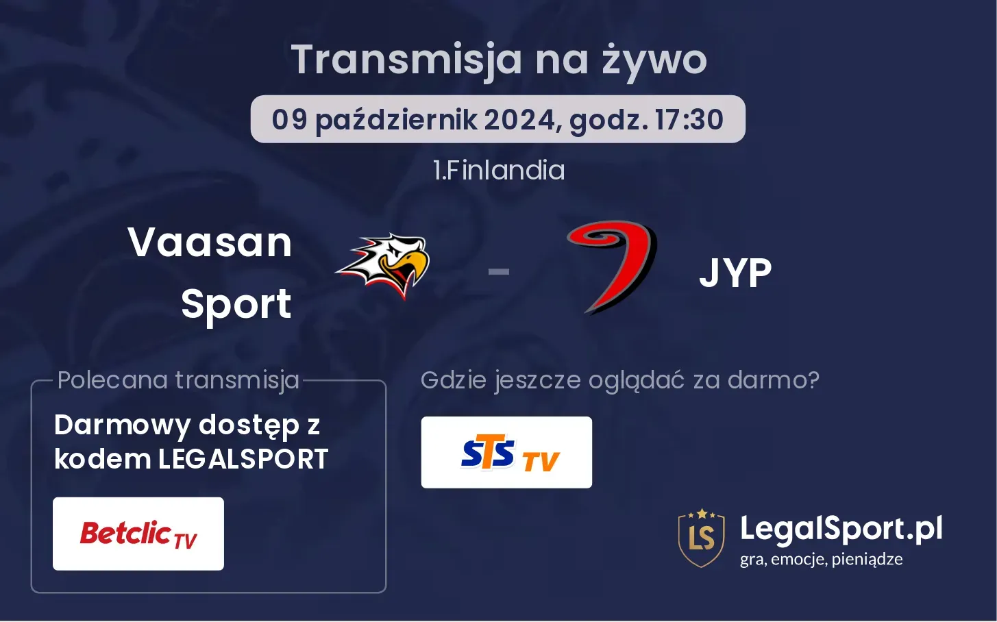 Vaasan Sport - JYP transmisja na żywo