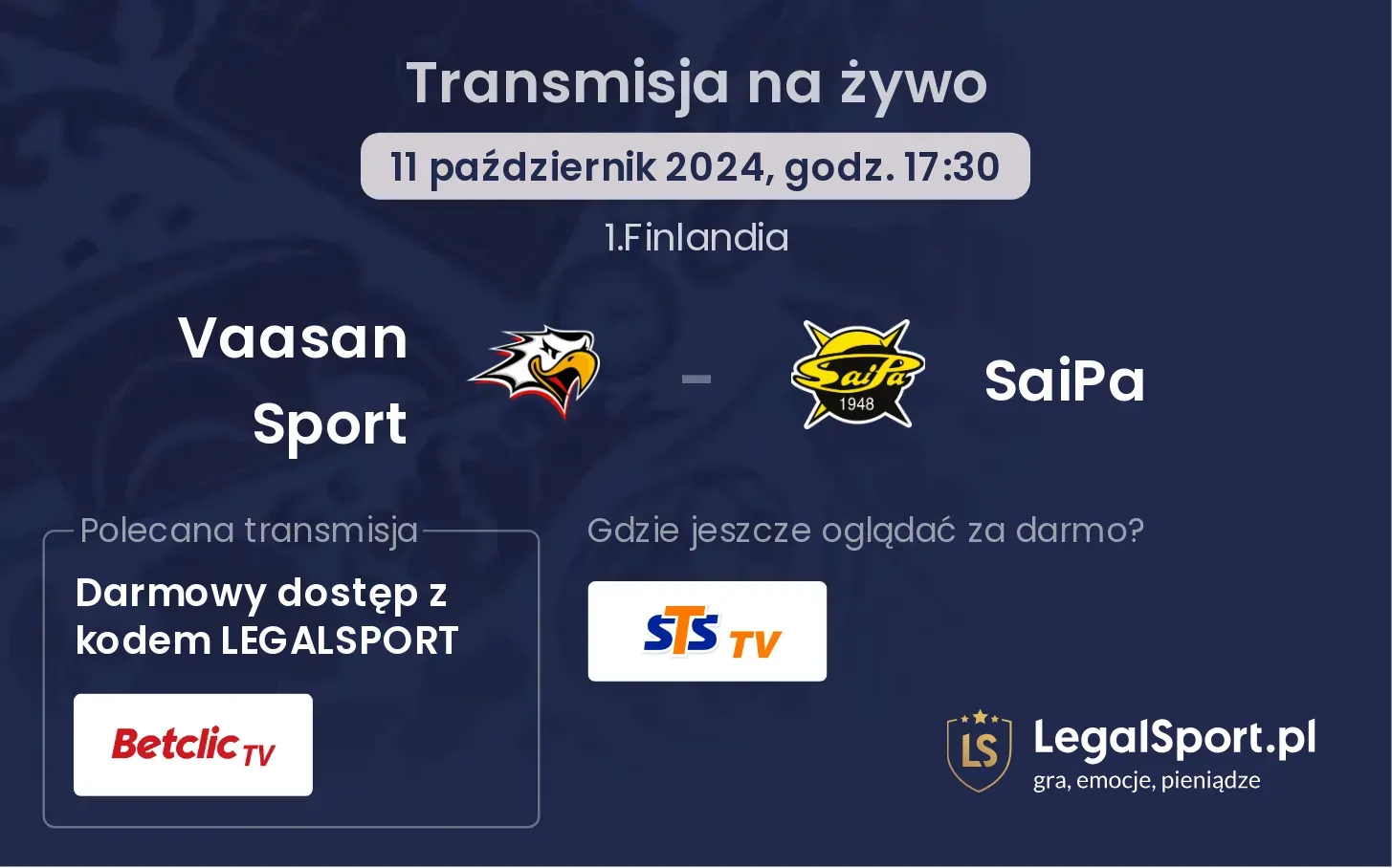 Vaasan Sport - SaiPa transmisja na żywo