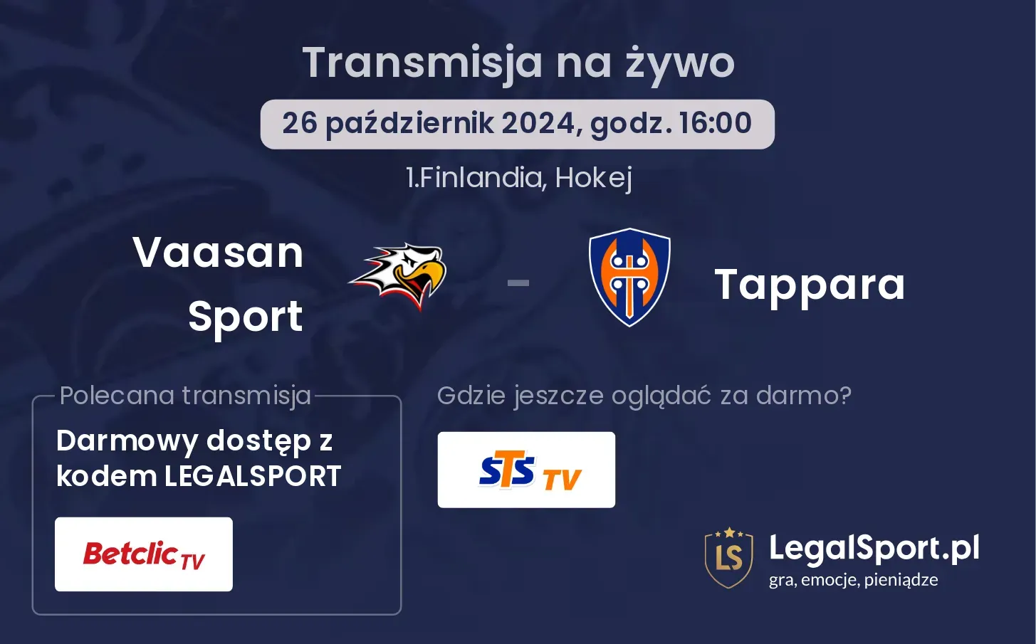 Vaasan Sport - Tappara transmisja na żywo