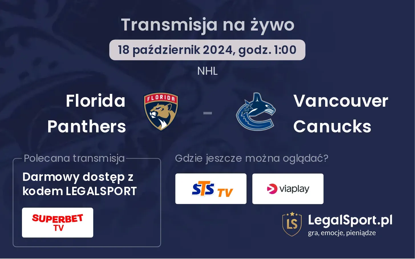 Florida Panthers - Vancouver Canucks transmisja na żywo