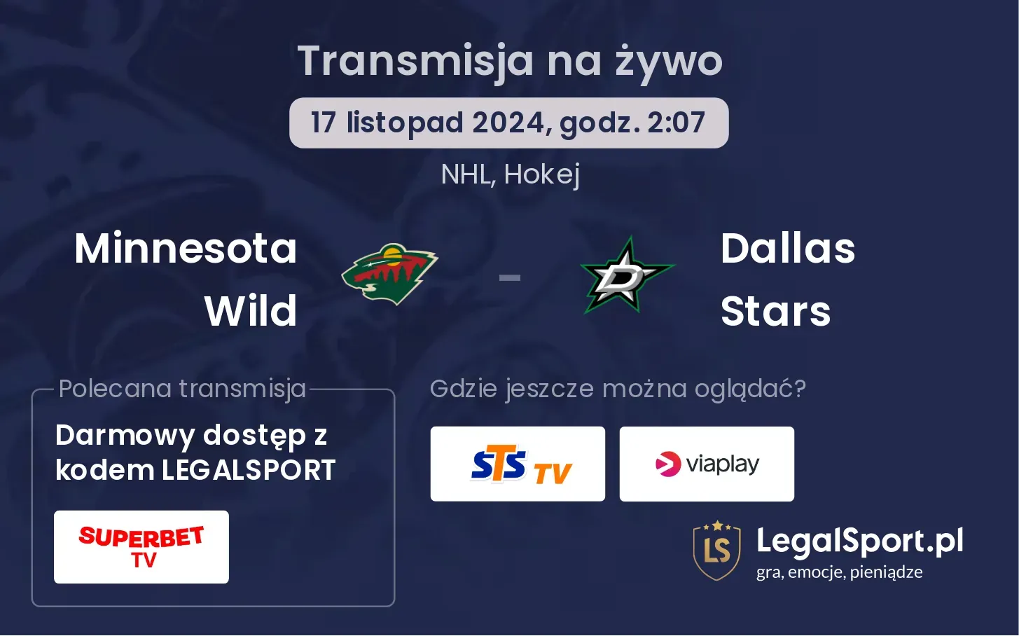 Minnesota Wild - Dallas Stars transmisja na żywo