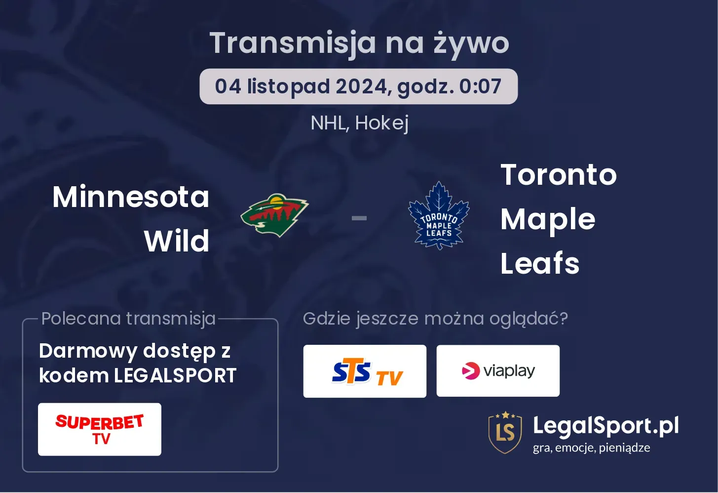 Minnesota Wild - Toronto Maple Leafs transmisja na żywo