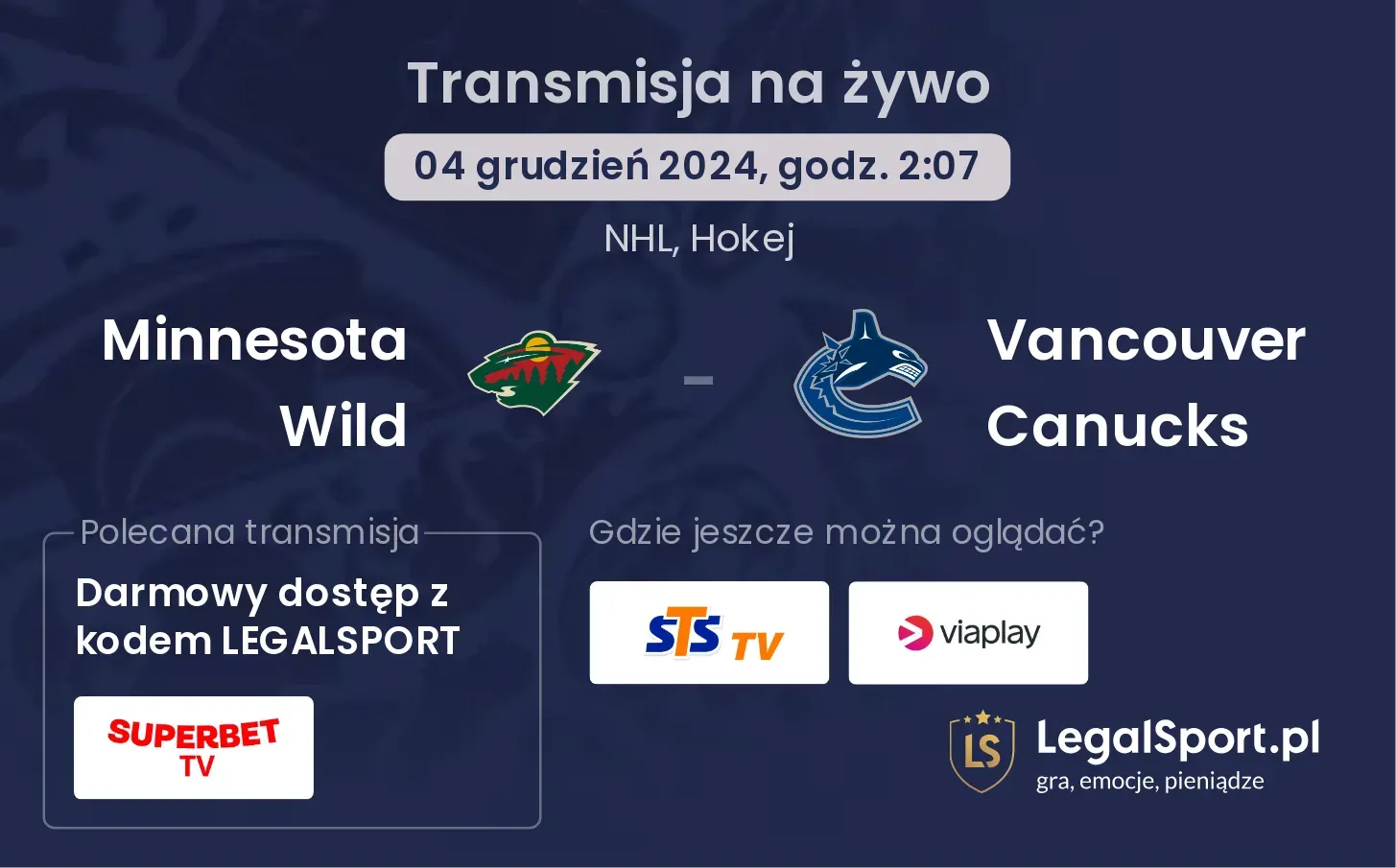 Minnesota Wild - Vancouver Canucks transmisja na żywo