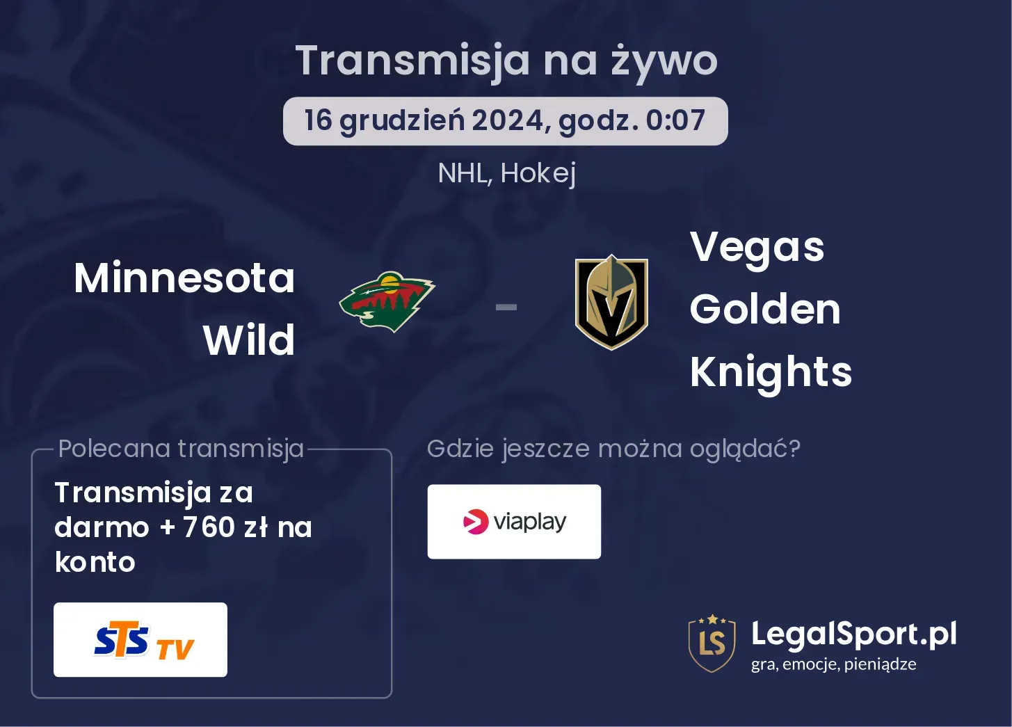 Minnesota Wild - Vegas Golden Knights transmisja na żywo