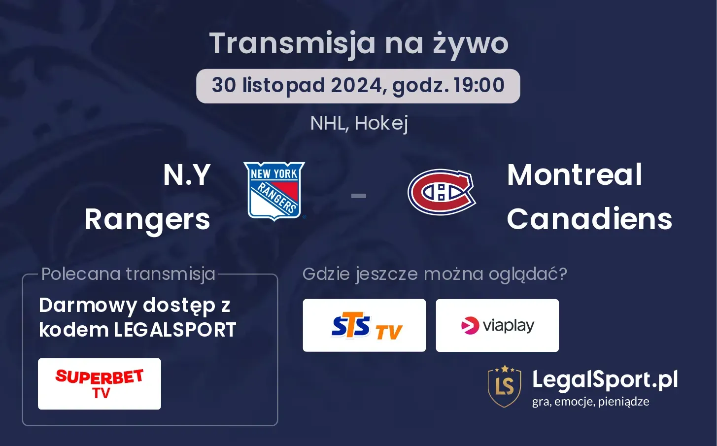 Montreal Canadiens - N.Y Rangers transmisja na żywo