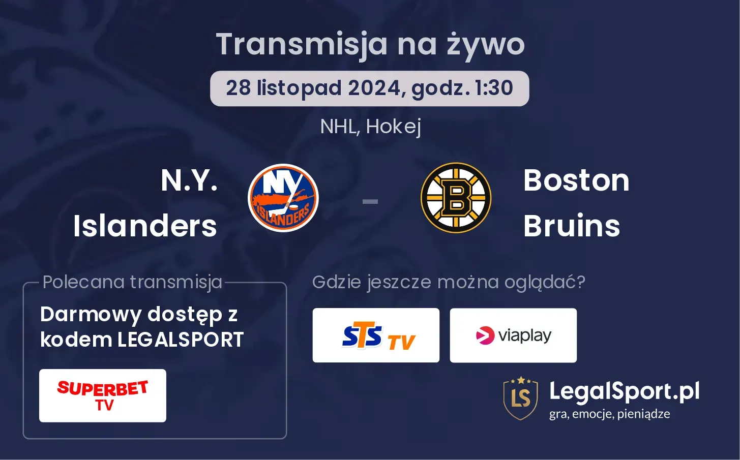 N.Y. Islanders - Boston Bruins transmisja na żywo