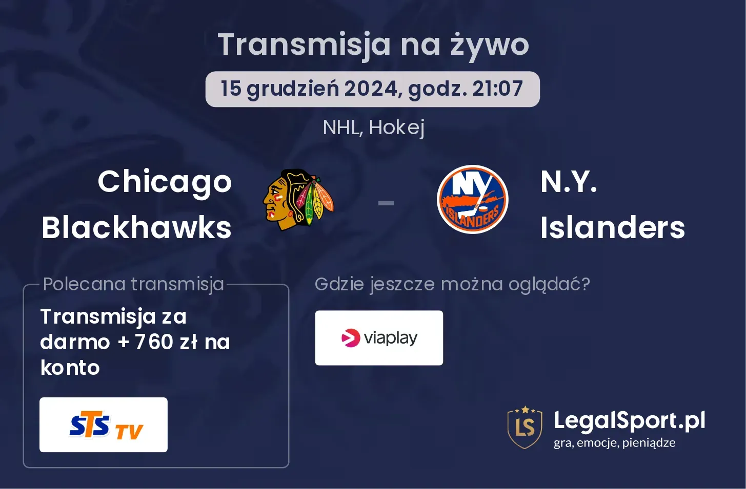 N.Y. Islanders - Chicago Blackhawks transmisja na żywo