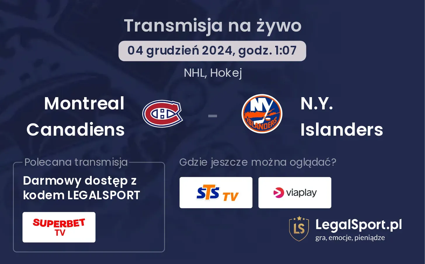 N.Y. Islanders - Montreal Canadiens transmisja na żywo